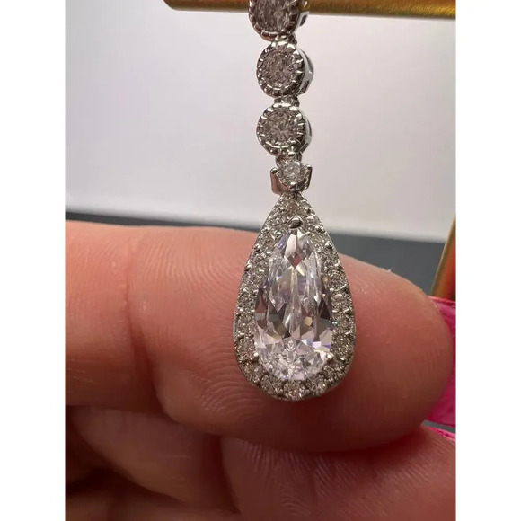 Teardrop CZ sterling silver dangle earrings - Picture 4 of 10